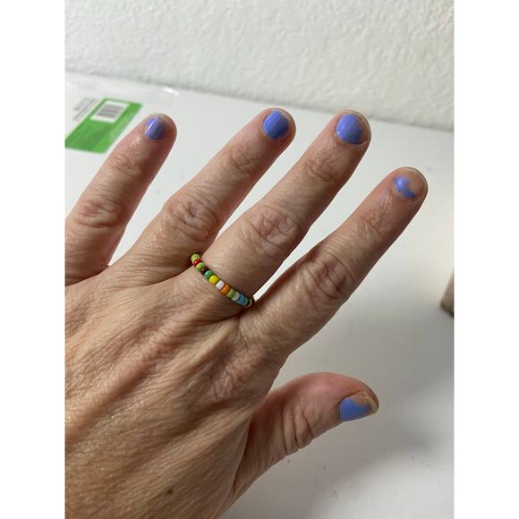 Colorful Handmade Seed Bead Ring - Size 9 - 90s Style - Picture 1 of 4